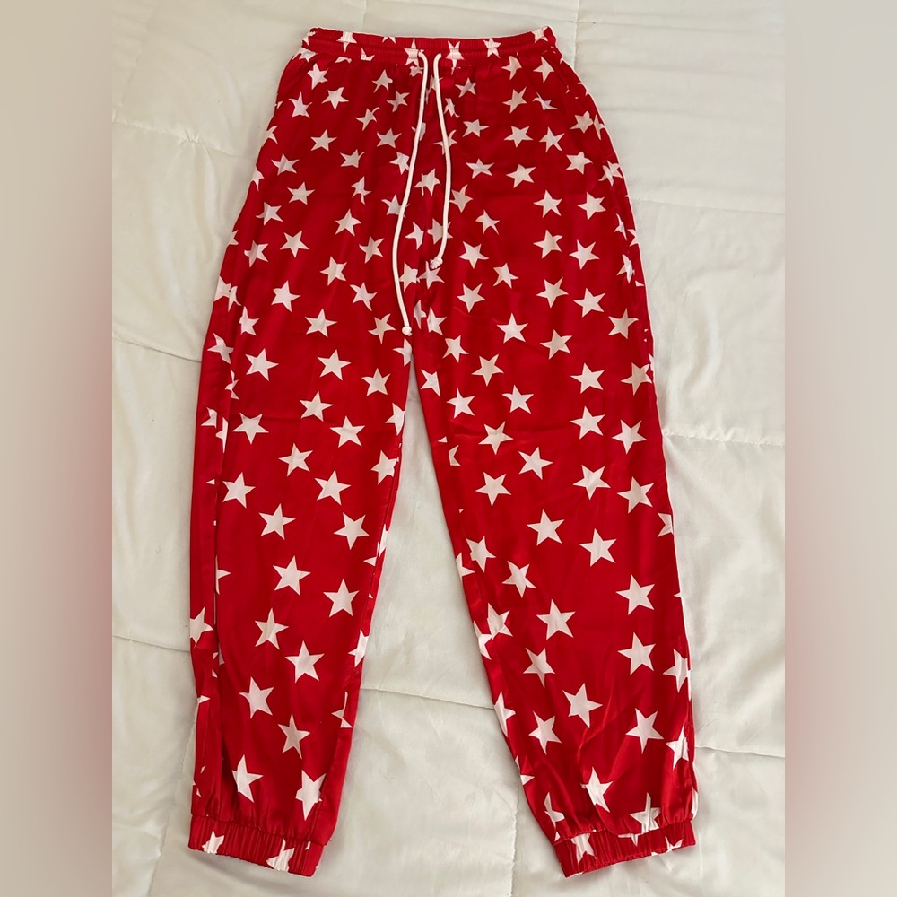 Superdown Miranda Track Pant Red and White Stars Joggers Size M